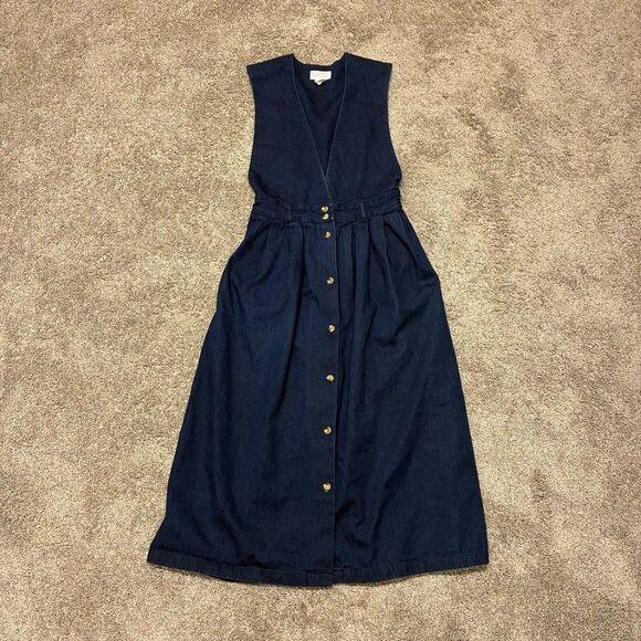 Lands' End Dresses & Skirts - VTG Lands End 90s Denim Midi Dress Size 8 Blue USA Cottagecore Western Prarie